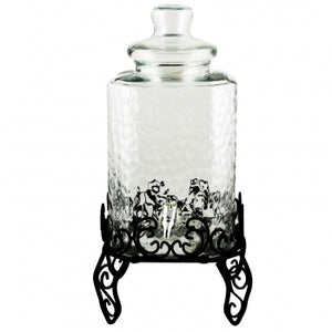 Gibson Home Moreauville 3 Piece 2.25 Gallon Square Embossed Glass Beverage Dispenser with Wire Stand
