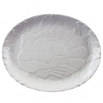 Gibson Home Plastic 18 Inch Oval Traditional Holiday Serving Platter in White
