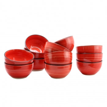 Gibson Home Color Vibes 12 Piece 5 Inch Stoneware Bowl Set in Red