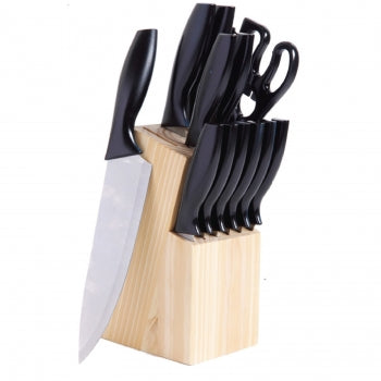 Gibson Helston 14pc Stainless Steel Cutlery Set With Pine Wood Block