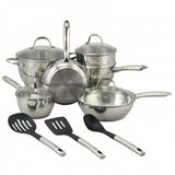 Oster Ridgewell 13 piece Stainless Steel Belly Shape Cookware Set in Silver Mirror Polish with Hollow Handle
