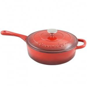 Crock Pot Artisan 3.5 Quart Enameled Cast Iron Deep Sauté Pan With Self Basting Lid in Scarlet Red