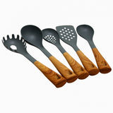 Oster Everwood Kitchen Nylon Tools Set with Wood Inspired Handles, Set of 5