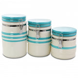 Gibson General Store Hollydale 3 Piece Canister Set in White and Teal Band