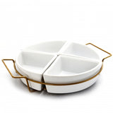Gibson Elite Gracious Dining 4 Section Round Ceramic Tidbit Dish Set with Wire Tray