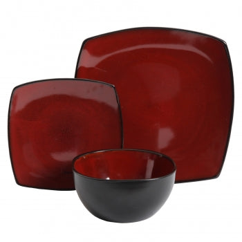 Gibson Elite Soho Lounge 12 Piece Soft Square Dinnerware Set in Red