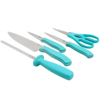Oster Evansville 5 Piece Stainless Steel Cutlery Set with Turquoise Handles