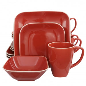 Gibson Home Square Dance 16-Piece Dinnerware Set, Red