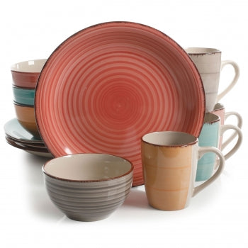 Gibson Home Color Vibes Pastel 12 Piece Mix and Match Stoneware Dinerware Setin Assorted Colors