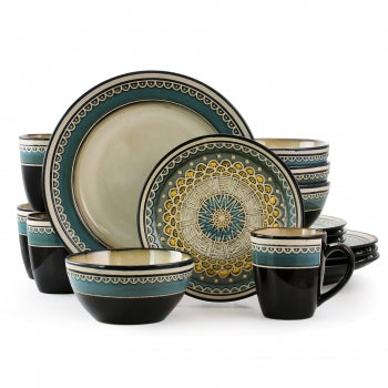 Gibson Elite Amberdale 16 Piece Stoneware Dinnerware Set in Teal, Service for 4