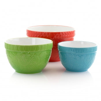 Gibson Abbey Stoneware 3 Piece Nesting Bowls in Assorted Colors