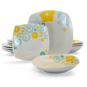 Gibson Home Summerfield 12 Piece Soft Square Ceramic Dinnerware Set in Floral