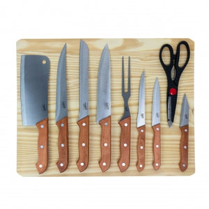 Gibson Home Broadleaf 10 Piece Stainless Steel Cutlery Set with Pine Wood Cutting Board