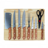 Gibson Home Broadleaf 10 Piece Stainless Steel Cutlery Set with Pine Wood Cutting Board