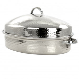 Gibson Home Radiance 15.5 Inch Stainless Steel Oval Roaster with Lid and Roasting Rack