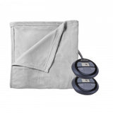 Sunbeam Queen Electric Heated MicroPlush Blanket in Gray with Dual Digital Display Controllers