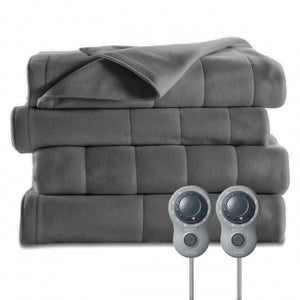 Sunbeam King Size Electric Fleece Heated Blanket in Slate with Dual Zone
