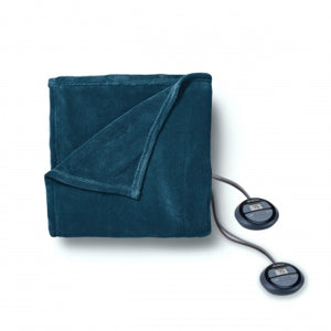 Sunbeam Queen Electric Heated MicroPlush Blanket in Lagoon with Dual Digital Display Controllers