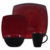 Gibson Soho Lounge 16 Piece Square Stoneware Dinnerware Set in Red and Black