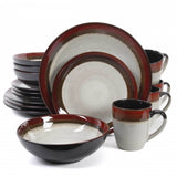 Gibson Couture Bands 16 Piece Stoneware Dinnerware Set in Cream and Red Band