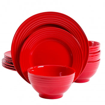 Gibson Home Plaza Cafe 12 Piece Stoneware Dinnerware Set in Red