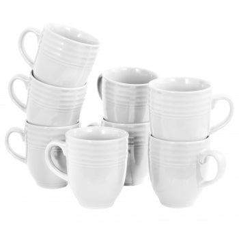 Plaza Cafe 15 oz Mug Set in White, Set of 8