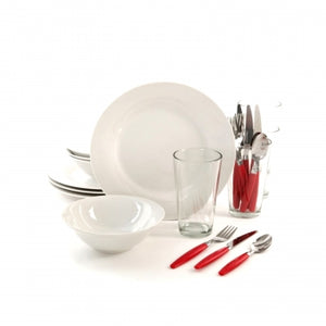 Gibson Home Delightful Dining 24 Piece Dinnerware Set in Red and White