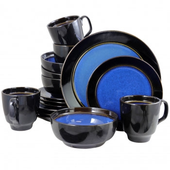 Gibson Elite Bella Galleria 16 Piece Glazed Stoneware Dinnerware Set in Blue