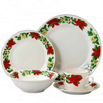 Gibson Home Poinsettia Holiday 20 Piece Ceramic Dinnerware Set