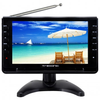 Trexonic Ultra Lightweight Rechargeable Widescreen 9" Portable LCD TV with SD, USB, Headphone Jack, Dual AV Inputs and Detachable Antenna