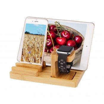 Trexonic Bamboo 4-Port Apple Watch and Iphone Charging Stand with 3 Device Slots and Pen Holder