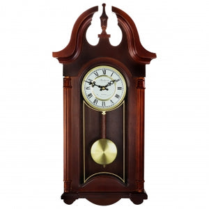 Bedford Clock Collection 26.5 Inch Chiming Pendulum Wall Clock in Cherry Oak Finish