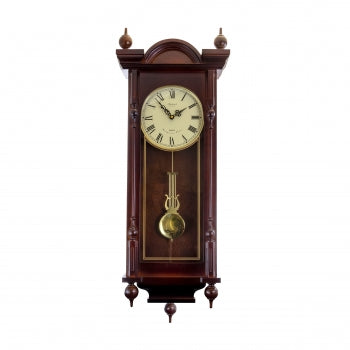 Bedford Clock Collection Grand 31 Inch Antique Mahogany Cherry Oak Chiming Wall Clock with Roman Numerals
