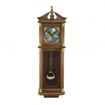 Bedford Clock Collection 34.5 Inch Chiming Pendulum Wall Clock in Harvest Oak Finish