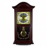 Bedford Clock Collection 22 Inch Wall Clock in Mahogany Cherry Oak Wood with Brass Pendulum and 4 Chimes