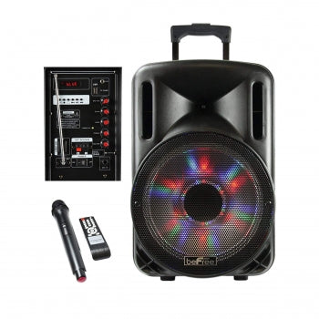 beFree Sound 12 Inch 2500 Watt Bluetooth Portable Party PA Speaker With Illuminating Lights and USB/MicroSD/AUX-in/FM Radio/DV12V Inputs