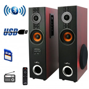 beFree Sound 2.1 Channel Powered Bluetooth Dual Wood Tower Speakers with Optical Input