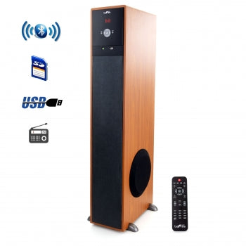 beFree Sound Bluetooth Powered Tower Speaker in Natural Wood
