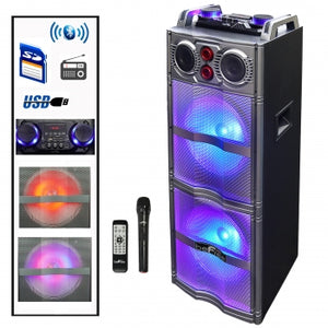 beFree Sound Double 10 Inch Subwoofer Portable Bluetooth Party Speaker with Reactive Lights