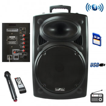 beFree Sound 15 Inch Bluetooth Powered Portable PA Speaker