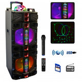 BeFree Sound Dual 12 Inch Subwoofer Bluetooth Portable Party Speaker With LED Lights, USB/ SD Input,Rechargeable Battery, Remote Control And Wireless Microphone