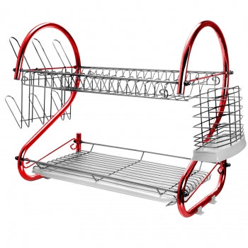 MegaChef 16 Inch Two Shelf Iron Wire Dish Rack in Red
