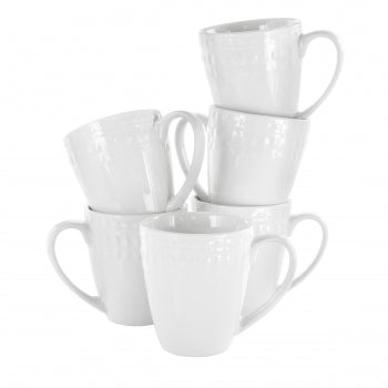 Elama Cara 6 Piece 10 Ounce Porcelain Cup Set in White