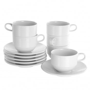 Elama Drew 12 Piece 8 Ounce Porcelain Cup and Saucer Set in White
