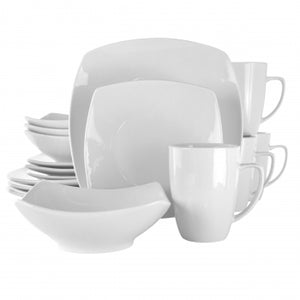 Elama Hayes 16 Piece Square Porcelain Dinnerware Set in White