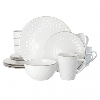 Elama's Luxurious Medici Pearl 16 Piece Dinnerware Set in Slate and Stone Pearl with Setting for 4