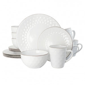 Elama's Luxurious Medici Pearl 16 Piece Dinnerware Set in Slate and Stone Pearl with Setting for 4