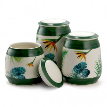 Elama 3 Piece Ceramic Kitchen Canister Collection in Green