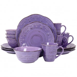 Elama Rustic Birch 16 Piece Stoneware Dinnerware Set in Purple