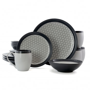 Elama Silver Twine 16 Piece Luxurious Stoneware Dinnerware with Complete Setting for 4, 16pc